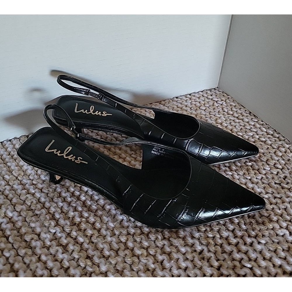 Lulus Boden Black Croc-embossed Kitten Heel Slingback Pumps - Size 9 - Picture 6 of 10